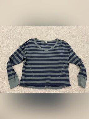 aerie Navy and Olive Green Striped Long Sleeve Thermal Tee